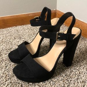 Black Suede Chunky Heel with Sandal Strap